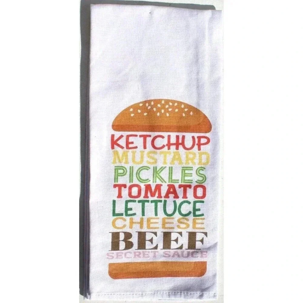 Ketchup Mustard Tomato Lettuce Cheese Beef Condiment Burger BBQ Kitchen Towel